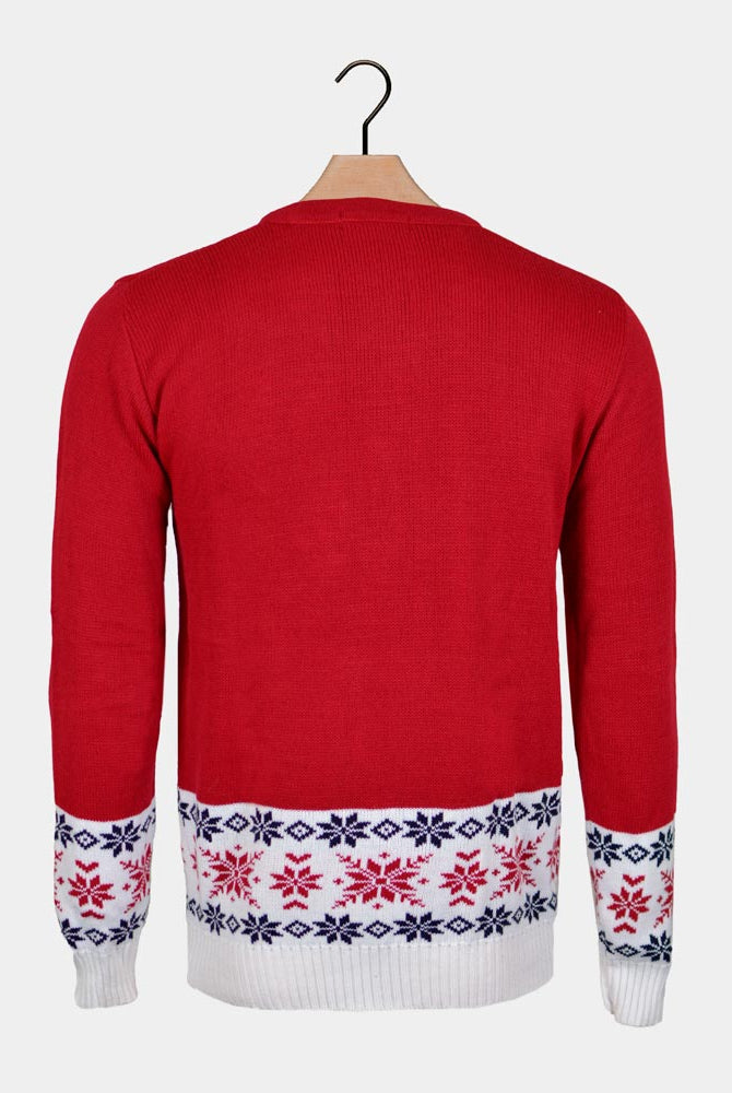 Pull de Noël Rouge avec Renne et Neige Dos