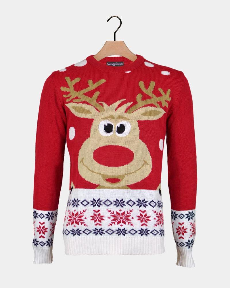 Pull de Noël Rouge avec Renne et Neige