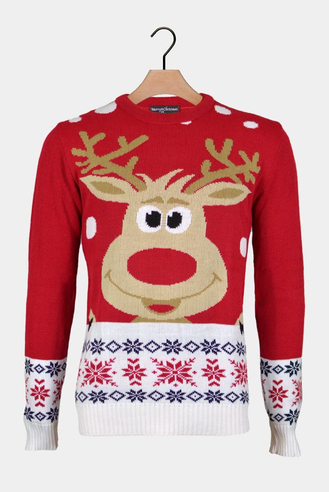 Pull de Noël Rouge avec Renne et Neige