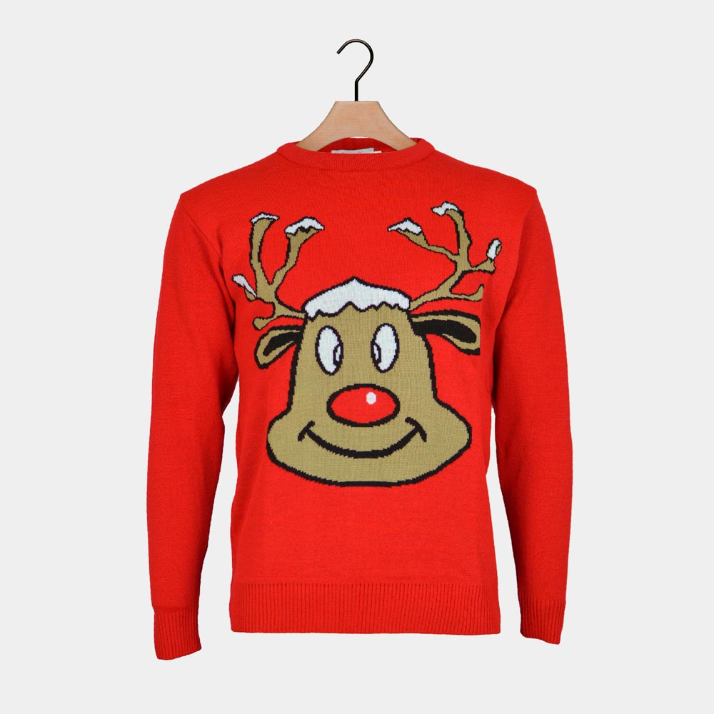 Pull de Noël Rouge avec Renne Souriant