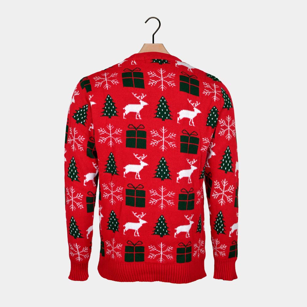 Pull de Noël Rouge avec Rennes, Cadeaux et Sapins Dos