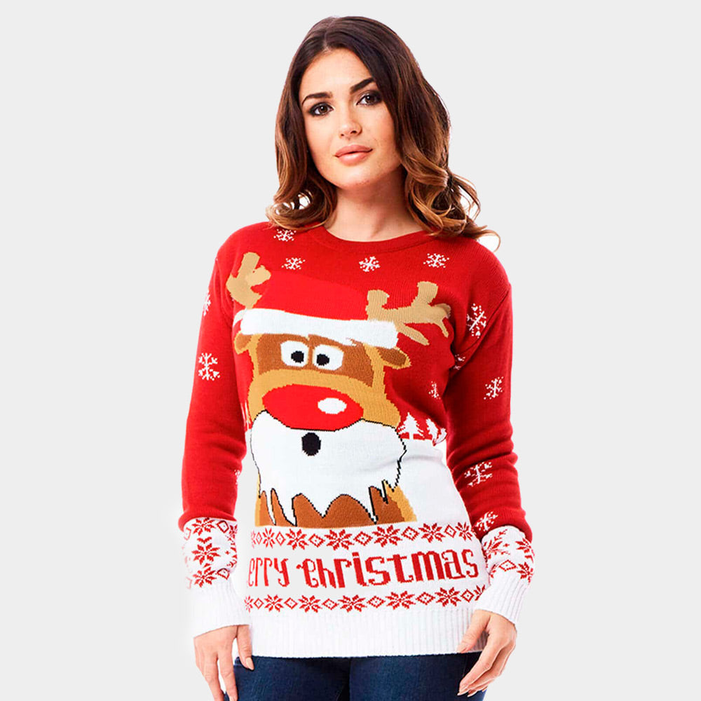 Pull de Noël Rouge avec Rudolph le Renne Femme