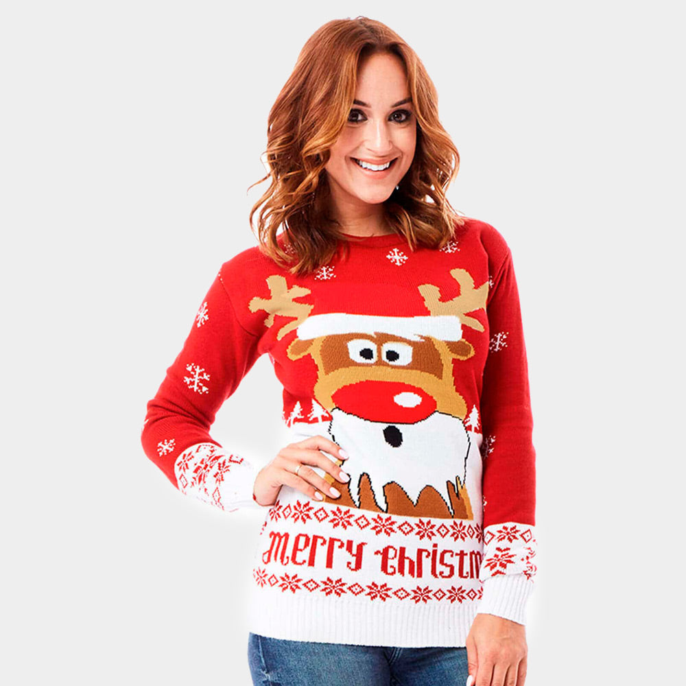 Pull de Noël Rouge avec Rudolph le Renne Femme
