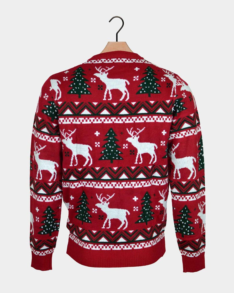 Pull de Noël Rouge avec Sapins de Noël et Rennes Dos