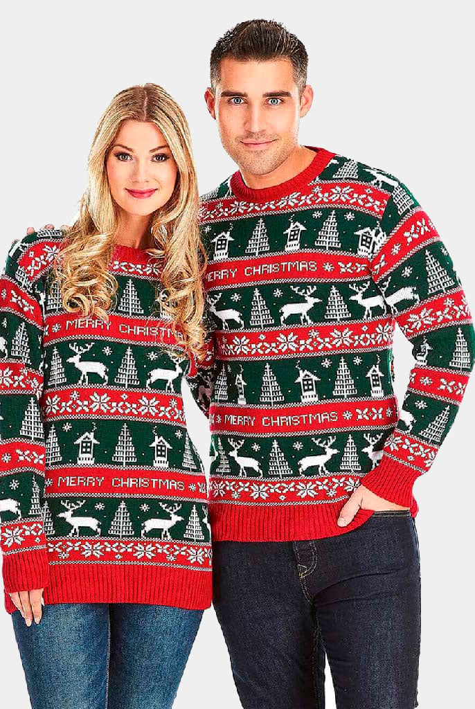 Pull de Noël pour Couple Rouge et Vert Merry Christmas