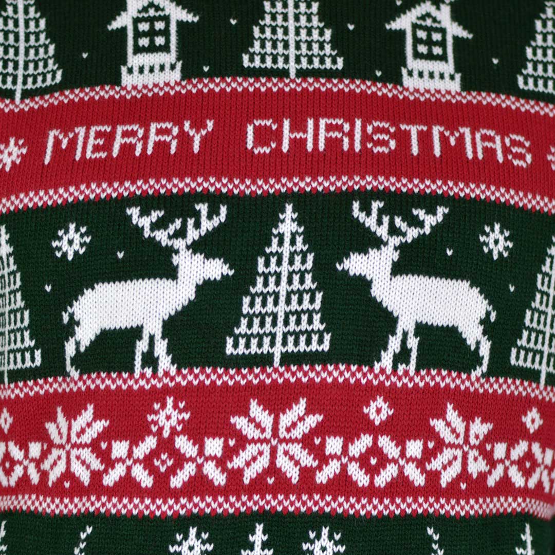 Pull de Noël Rouge et Vert Merry Christmas Détail
