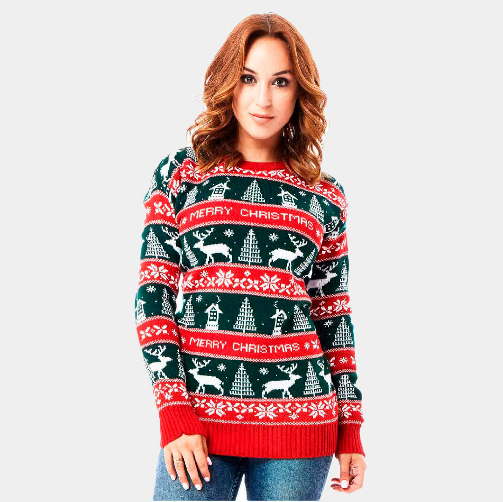 Pull de Noël Rouge et Vert Merry Christmas Femme
