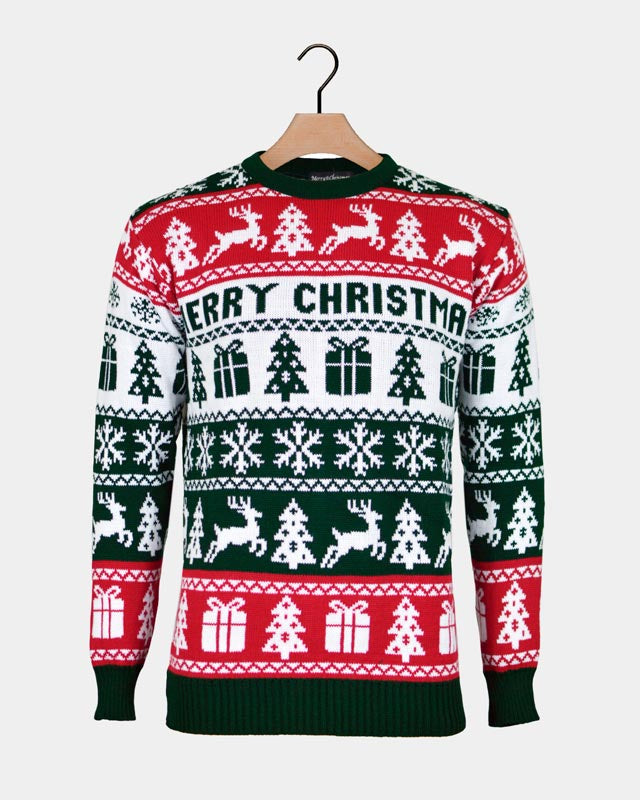Pull de Noël Vert, Rouge et Blanc Merry Christmas