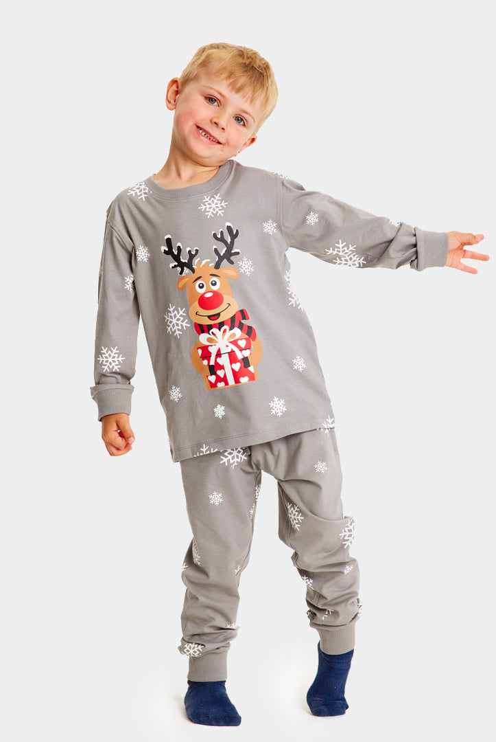 Pyjama de Noël Familial Gris avec Rudolph le Renne Enfants