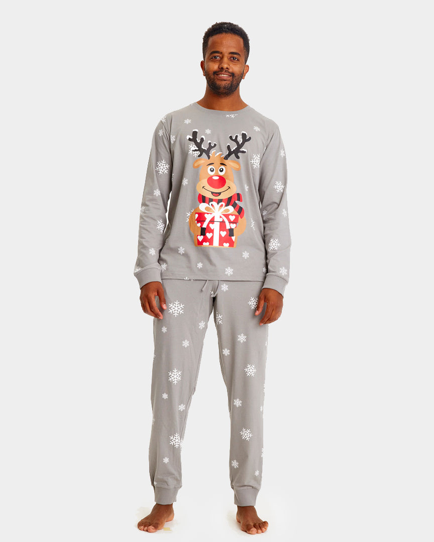 Pyjama de Noël Familial Gris avec Rudolph le Renne Homme