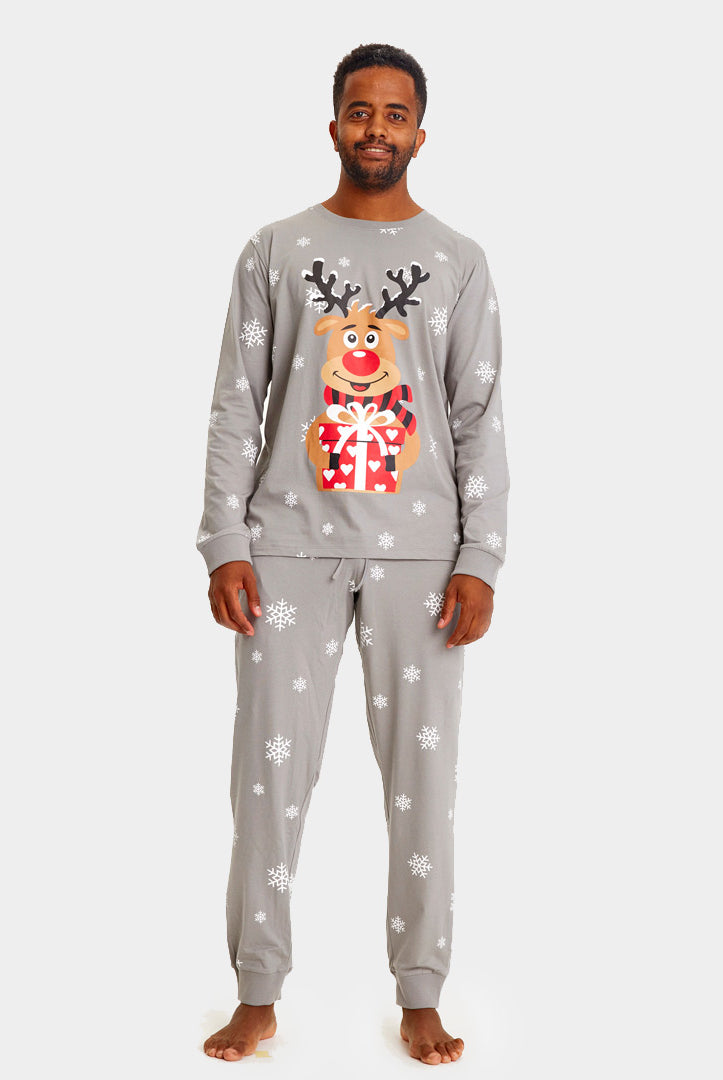 Pyjama de Noël Familial Gris avec Rudolph le Renne Homme