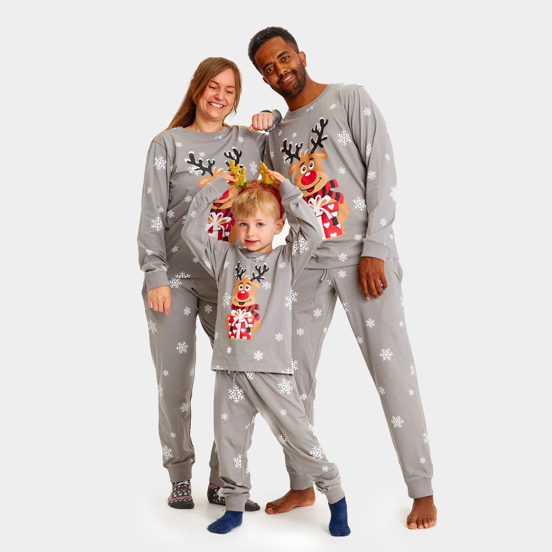 Pyjama de Noël Familial Gris avec Rudolph le Renne