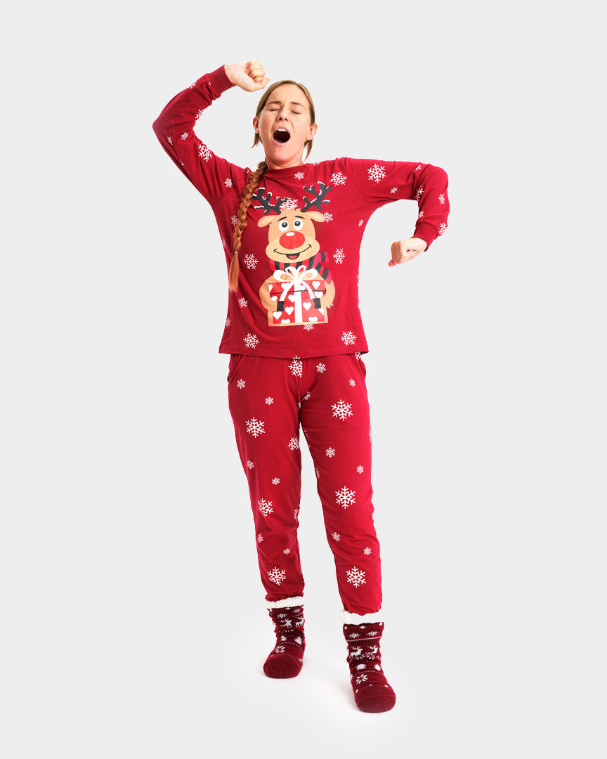 Pyjama de Noël Familial Rouge avec Rudolph le Renne Femme