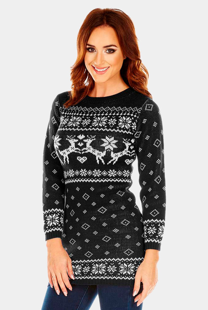 Robe de Noël Noir avec Rennes