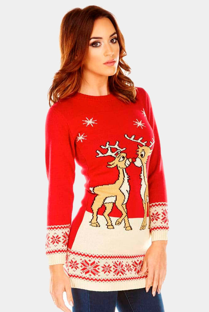 Robe de Noël Femme Rouge avec Rennes Bébé