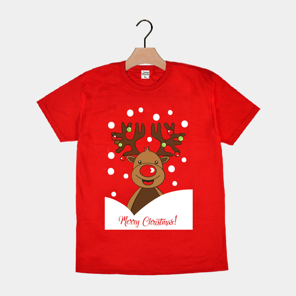 T-Shirt de Noël pour Homme et Femme Rouge avec Renne Rudolph 2021