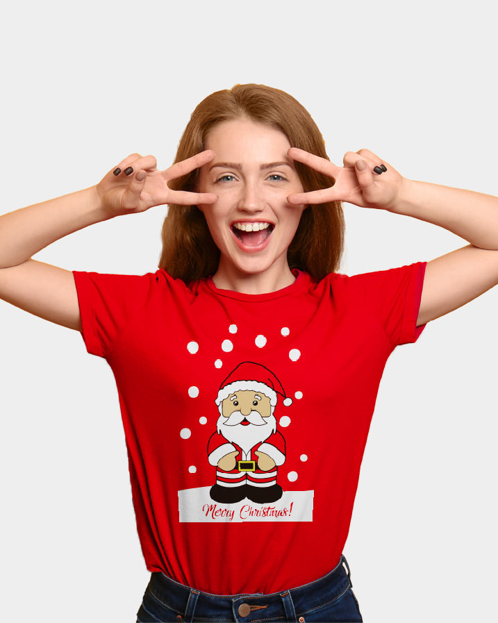 T-Shirt de Noël Femme Rouge avec Père Noël