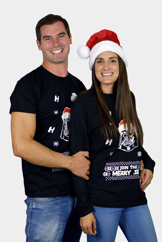 T-Shirt de Noël Homme et Femme Manches Longues Star Wars Darth Vader Coup`le
