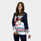 Pull de Noël pour Famille Bleu Père Noël et Rudolph le Renne Coton Bio femme