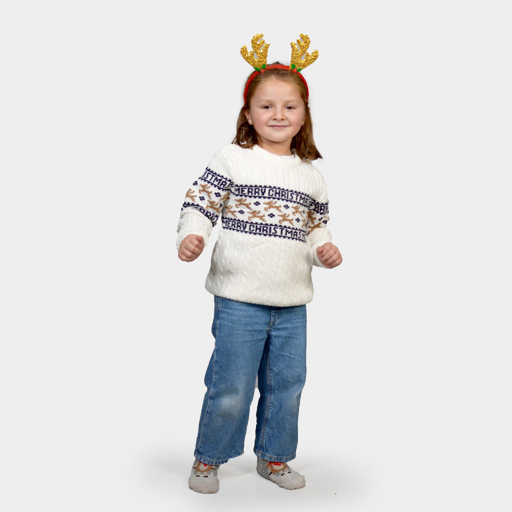 Pull de Noël Chic pour Enfants Blanc avec Rennes Coton Bio