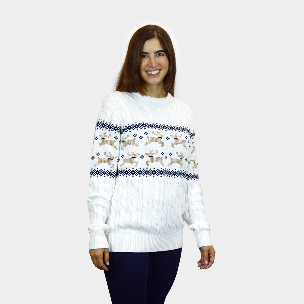 Pull de Noël pour Famille Blanc Chic Alaska femme