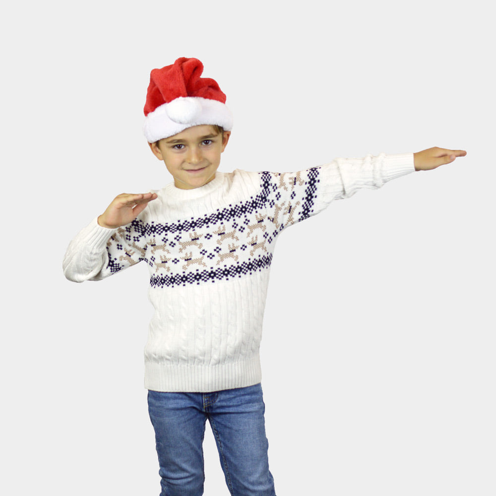 Pull de Noël Enfants Blanc Chic Alaska