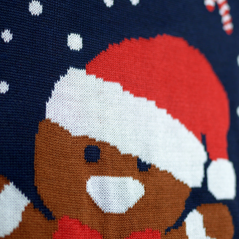 Pull de Noël pour Enfants Bleu Gingerbread détail