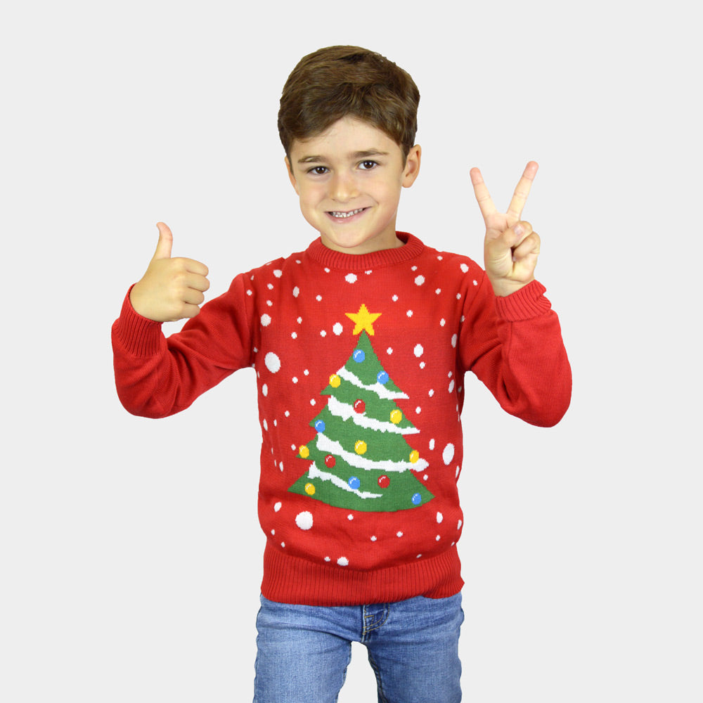 Pull de Noël pour Enfants Rouge Sapin de Noël