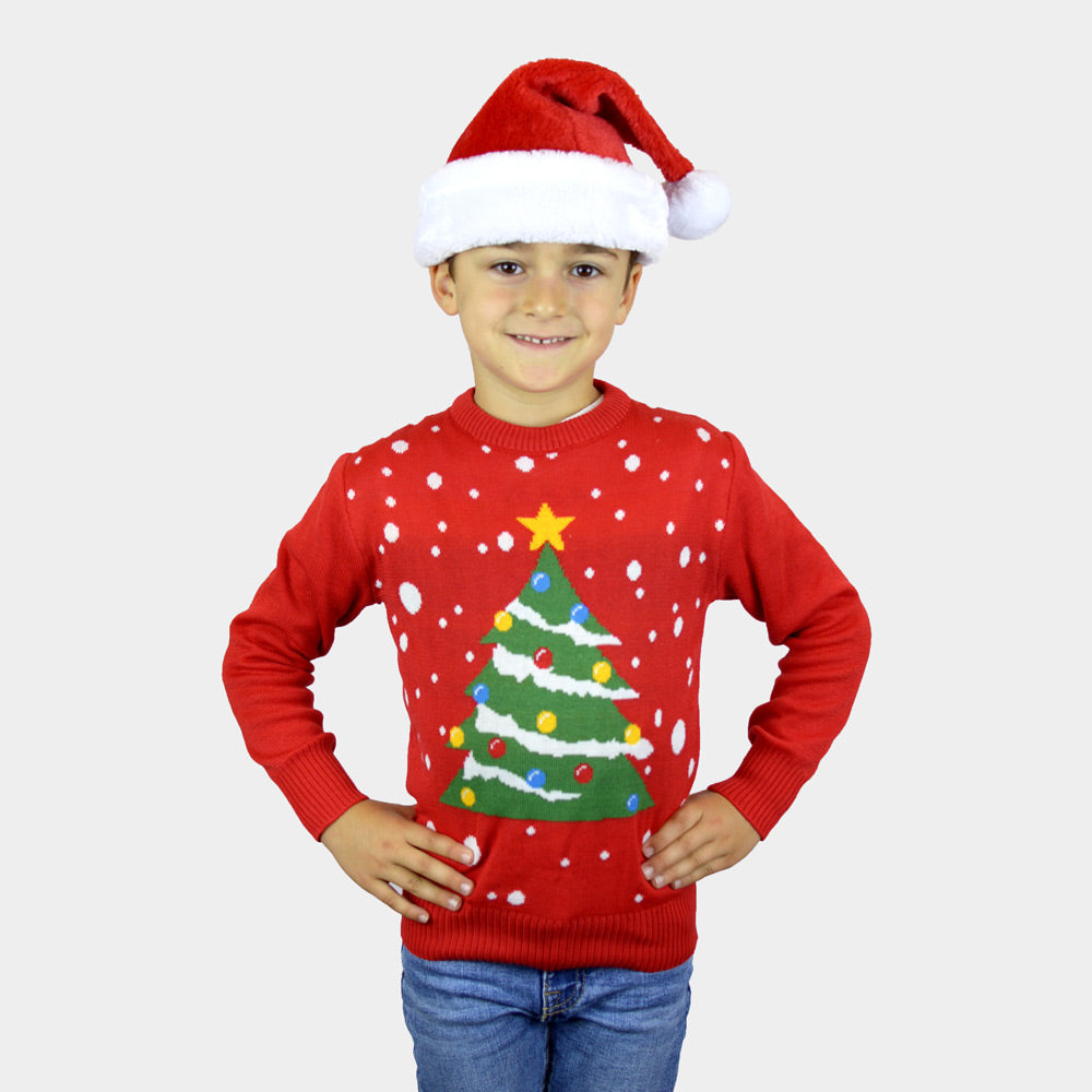 Pull de Noël pour Enfants Rouge Sapin de Noël et filles