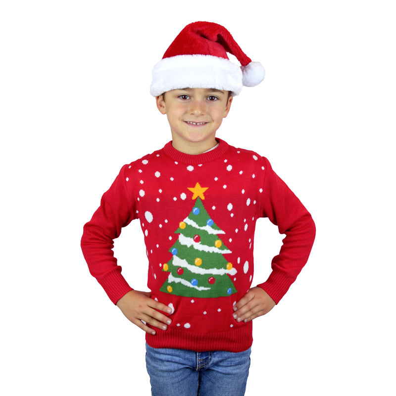 Pull de Noël pour Enfants Rouge Sapin de Noël et filles