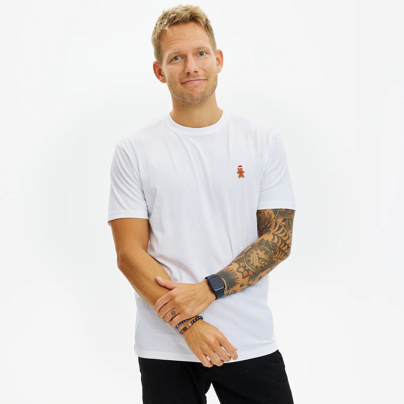 T-shirt de Noël pour Homme et Femme Blanc Bonshomme en pain d'épices