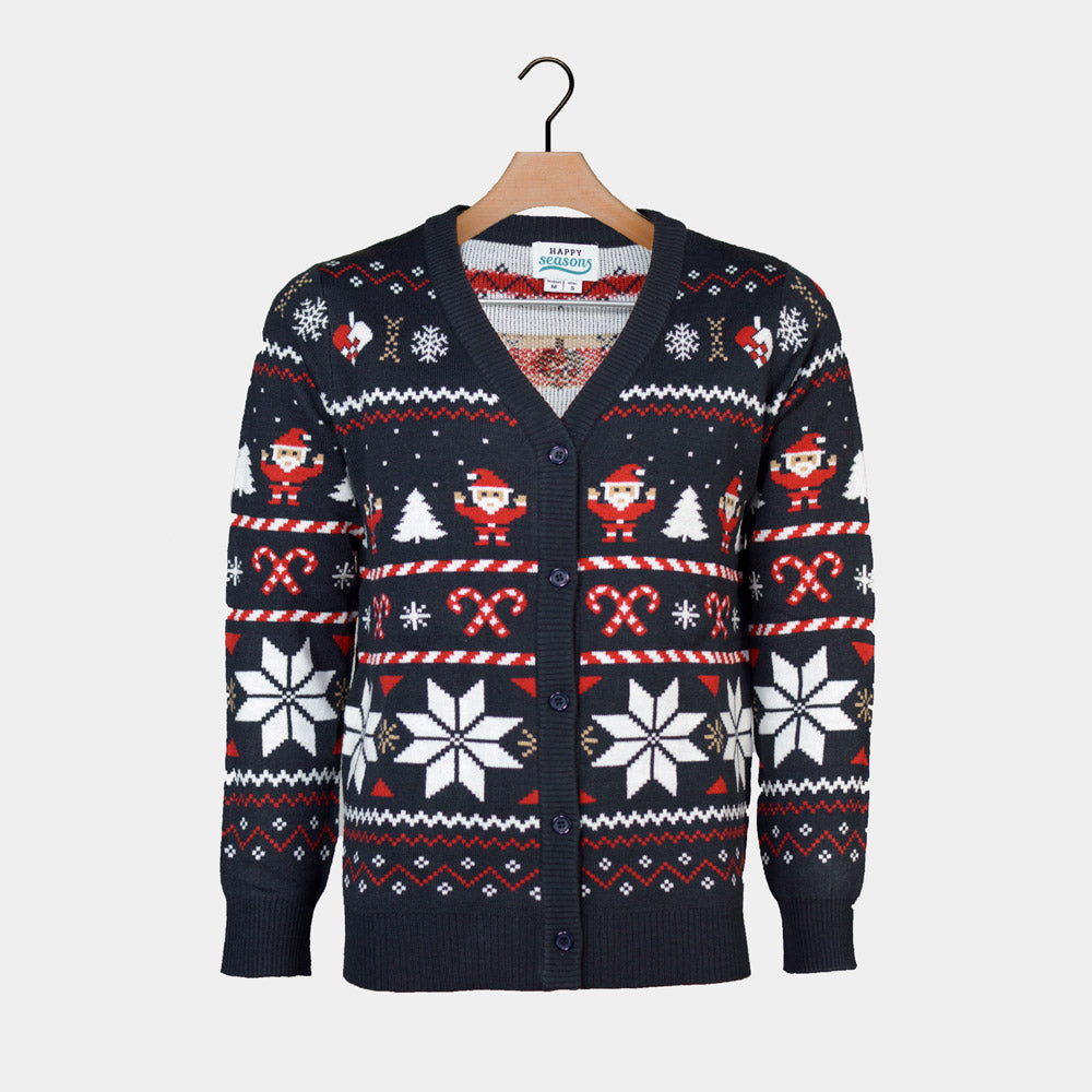 Cardigan Pull de Noël pour Homme Bleu avec Étoiles Polaires

