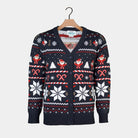 Cardigan Pull de Noël pour Homme Bleu avec Étoiles Polaires
