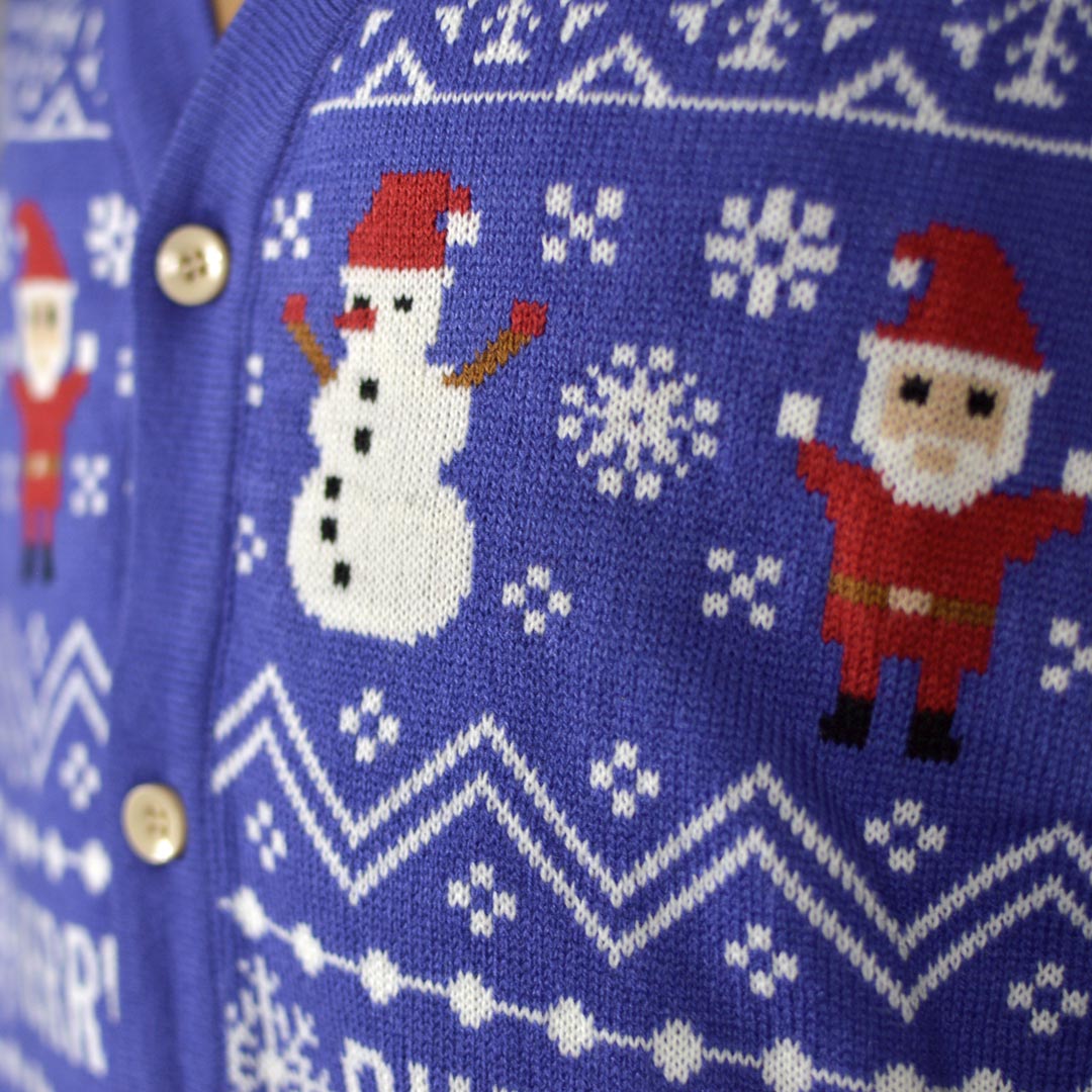 Detail Pull de Noël Cardigan Bleu Merry Christmas
