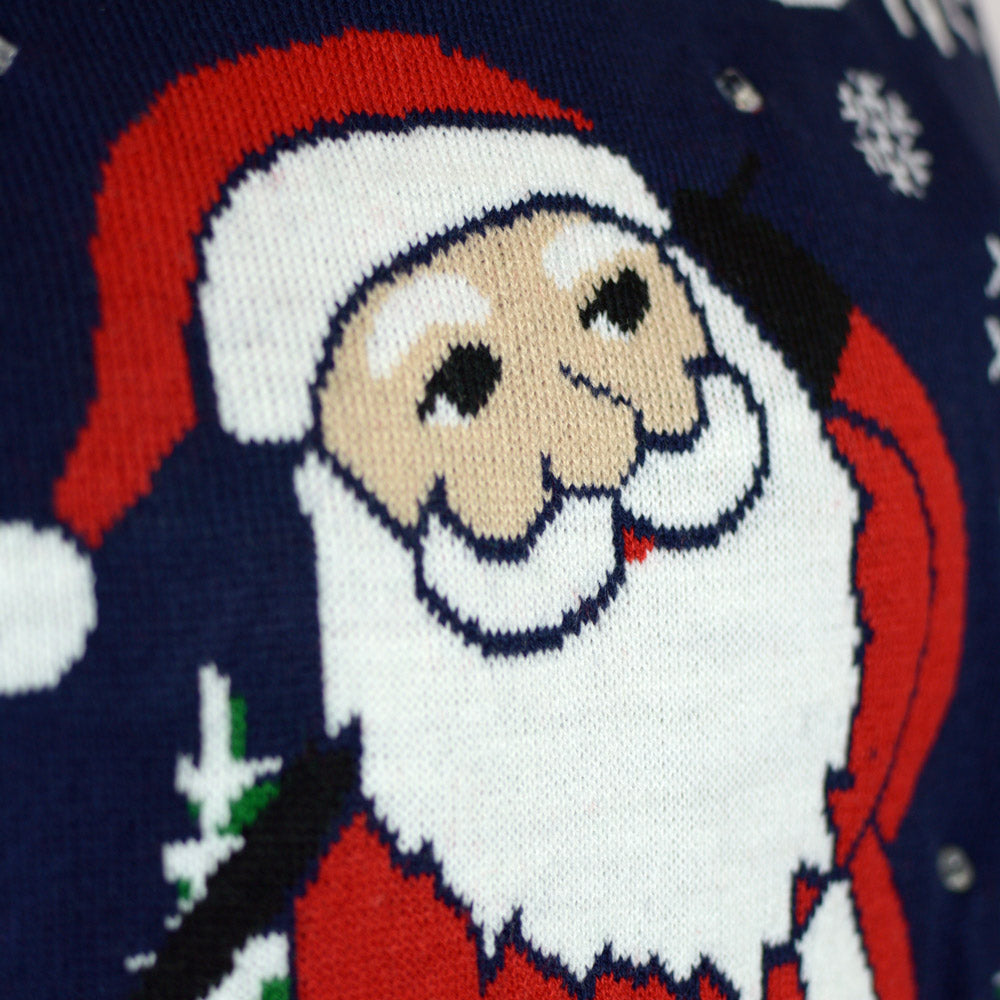 Pull de Noël pour Couple Lumineux LED Père Noël jouant au Golf detail