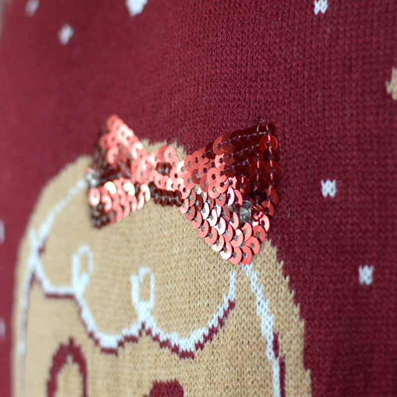 detail Pull de Noël pour Couple Lumineux LED Rouge Ginger Cookie