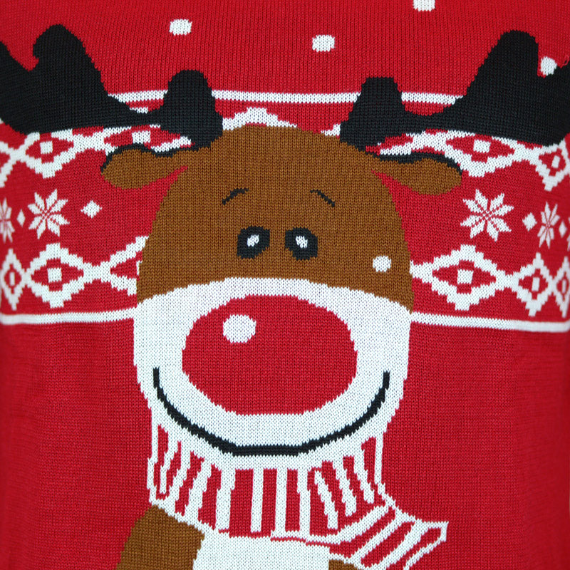 Pull de Noël pour Couple Rouge Renne Rudolph Echarpe detail