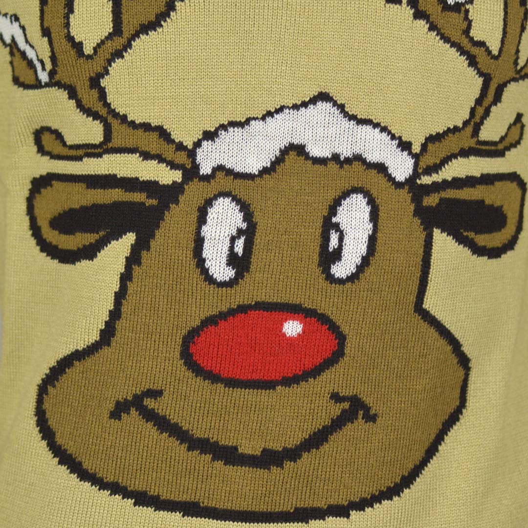 Pull de Noël pour Homme Beige avec Renne Souriant detail