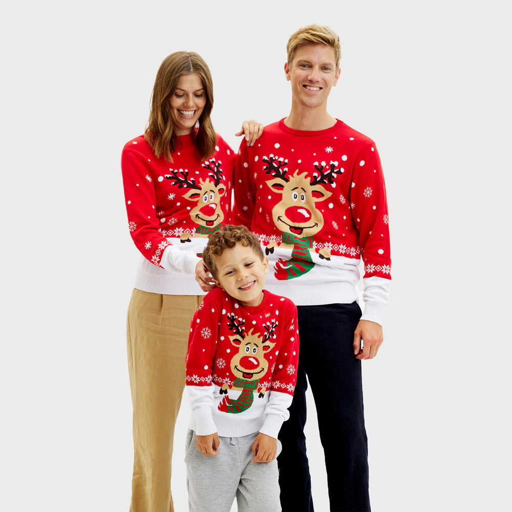 Pull de Noël Famille Homme Renne avec Écharpe Coton Bio
