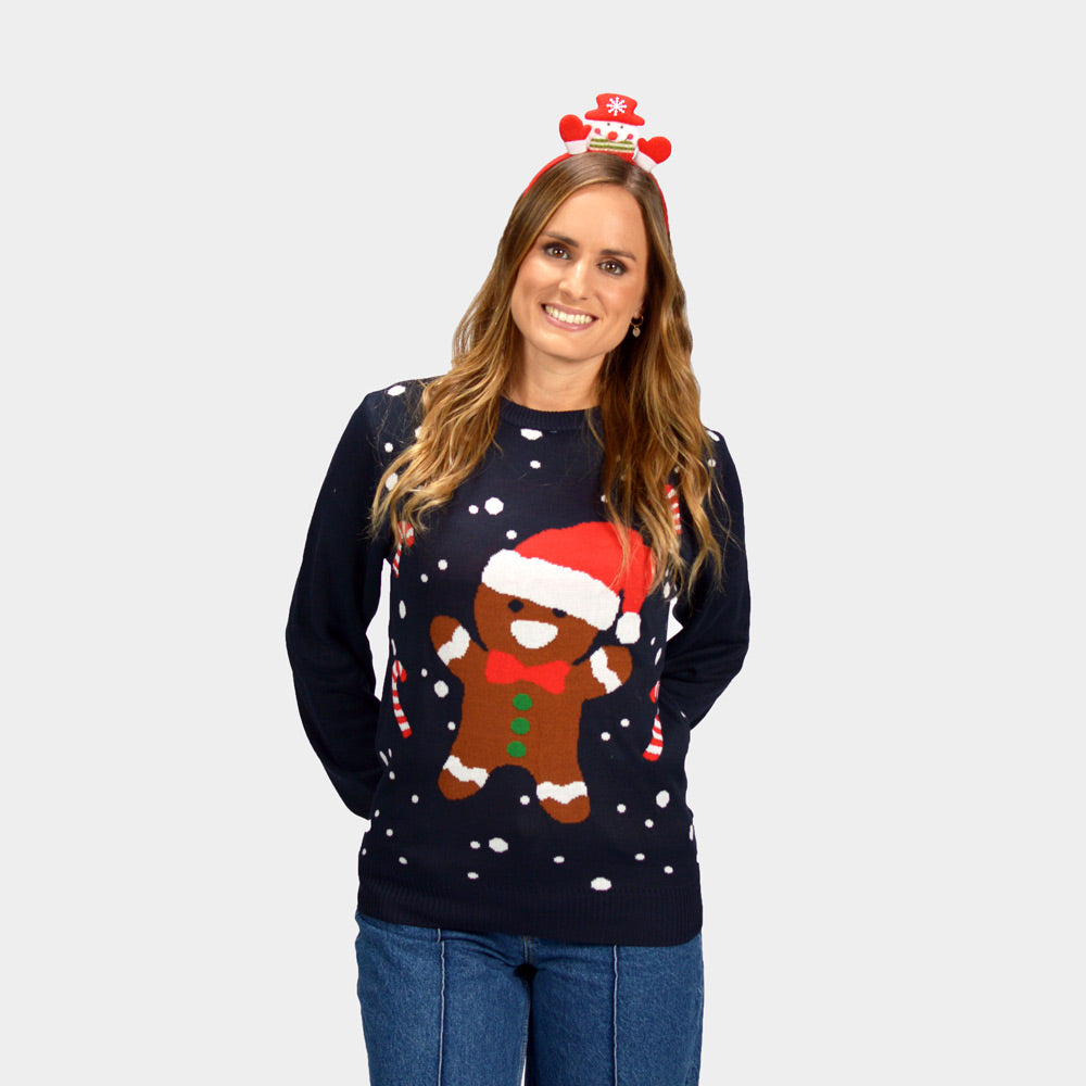 Femme Pull de Noël pour Couple Bleu Gingerbread