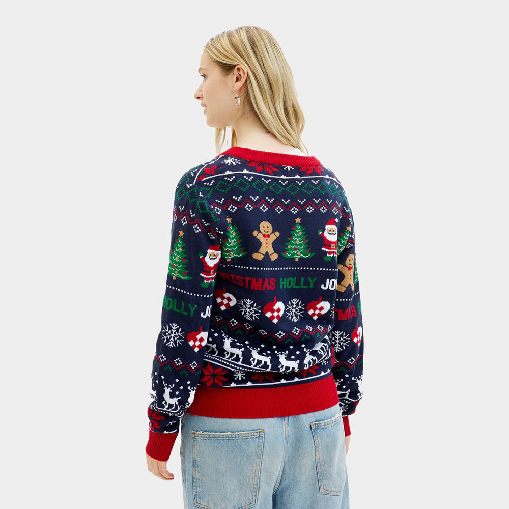 Femme Pull de Noël Cardigan pour Couple Bleu et Rouge