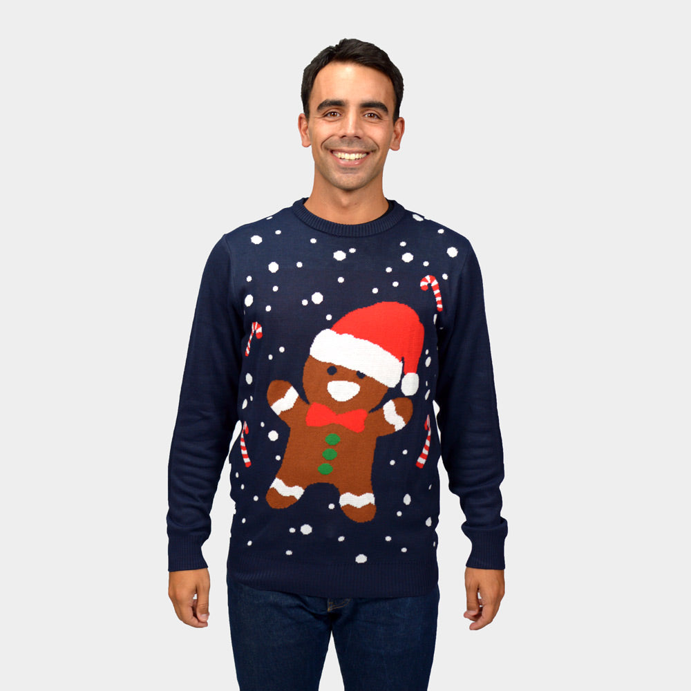 Bleu Gingerbread Pull de Noël pour Homme 