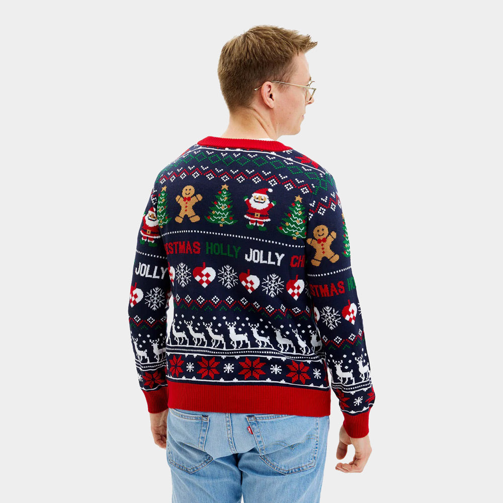 Pull de Noël Cardigan Bleu et Rouge pour Homme