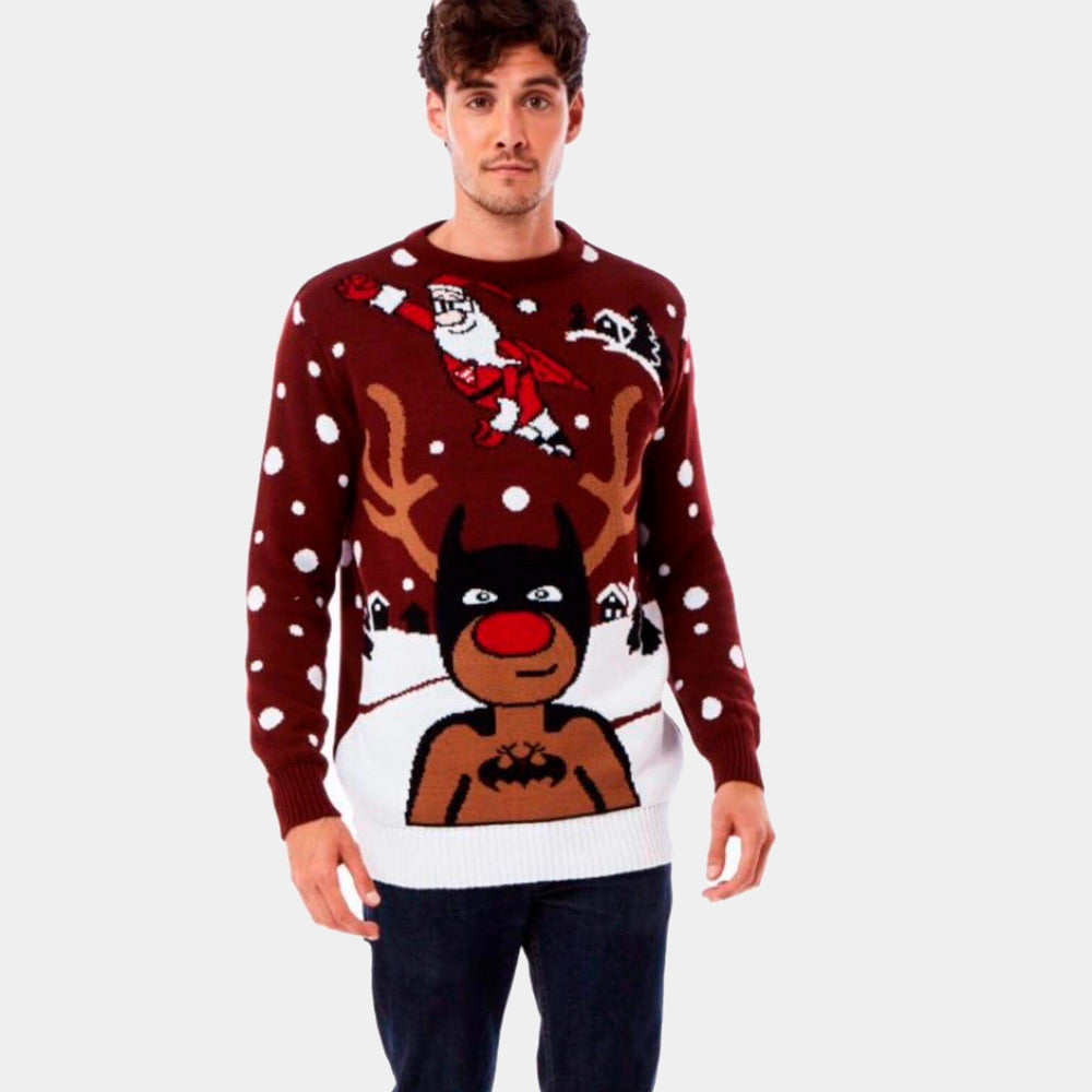 homme Pull de Noël pour Couple Renne Batman Père Noël Superman