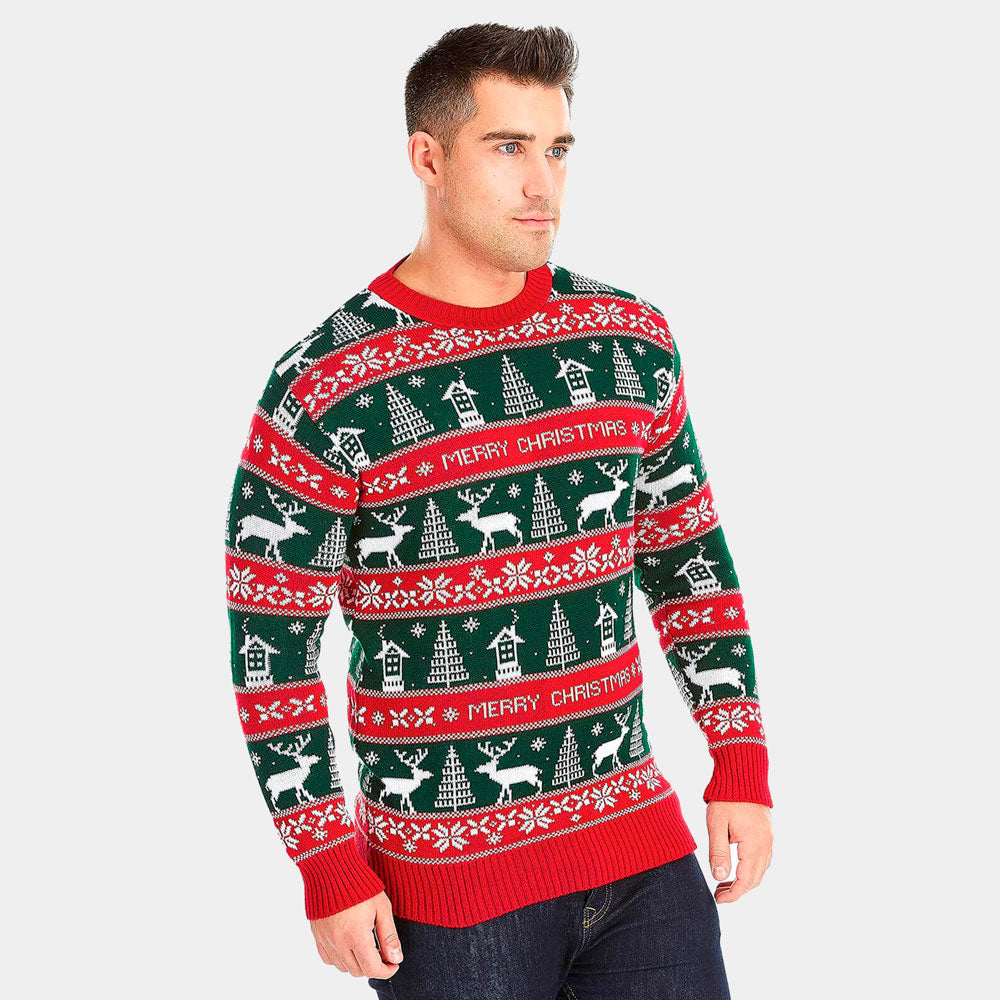 homme Pull de Noël pour Couple Rouge et Vert Merry Christmas