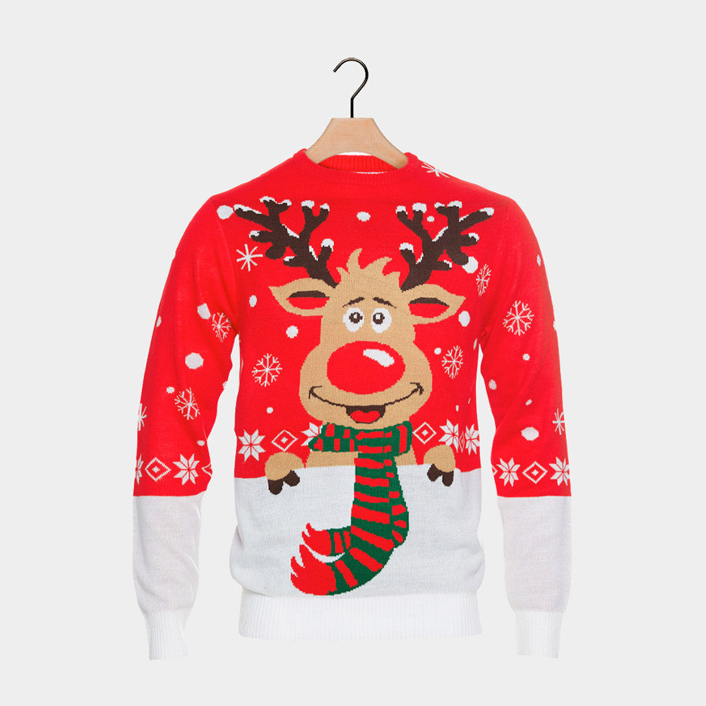 Coton Bio Pull de Noël pour Homme Renne avec Écharpe 
