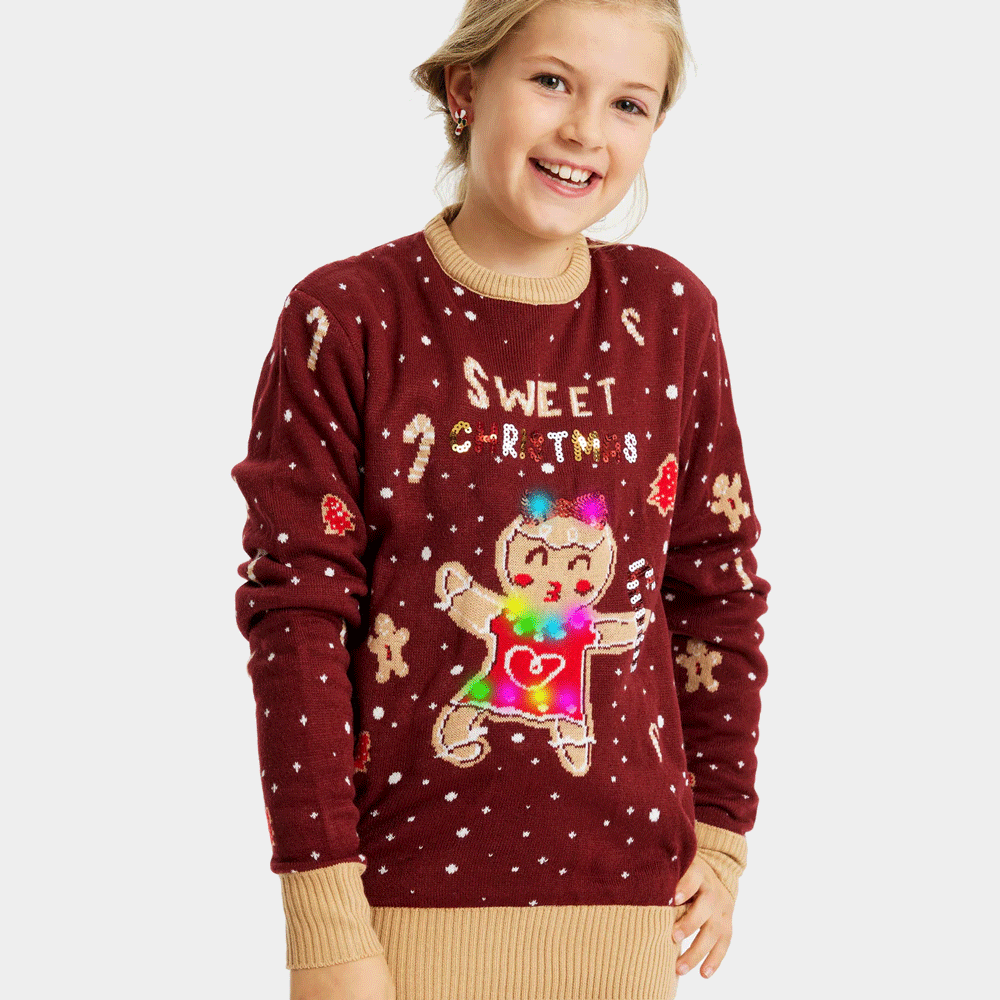 Pull de Noël Enfants Lumineux LED Rouge Ginger Cookie
