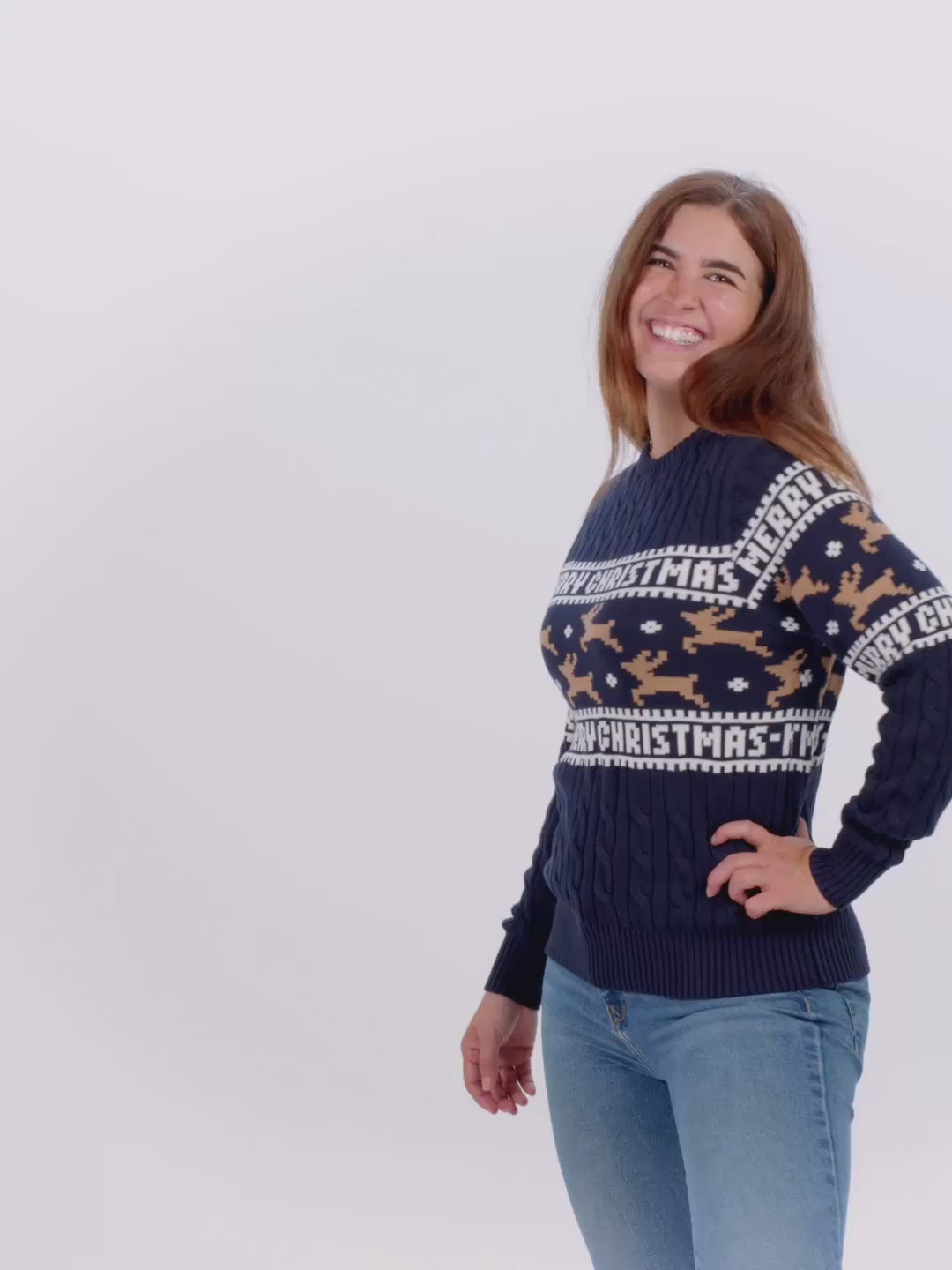Pull de Noël Chic pour Femme et Homme Bleu avec Rennes Coton Bio