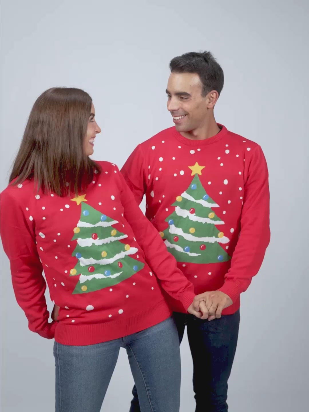 Pull de Noël pour Femme et Homme Rouge Sapin de Noël