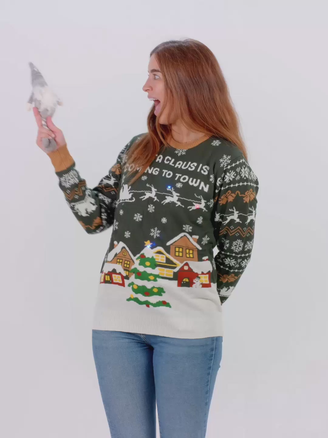 Pull de Noël pour Femme et Homme Lumineux LED "Santa is Coming to Town"